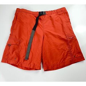 Columbia Lined Belted Hiking Shorts Mens Small Orange Zip Cargo Pockets Outdoors
